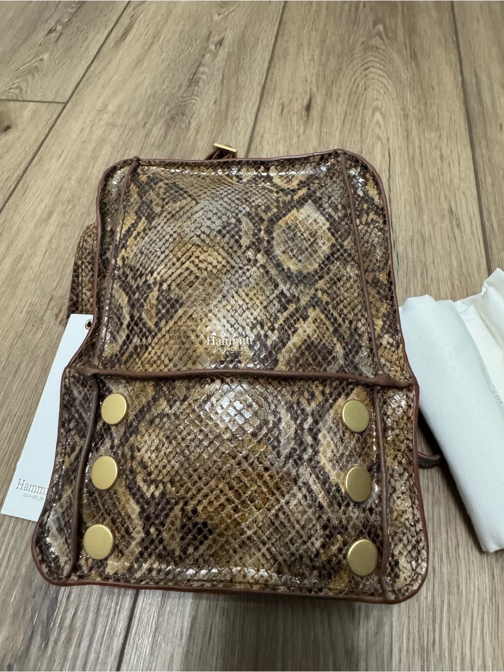 Hammitt Brown Snake-Print Leather Backpack with Gold Hardware